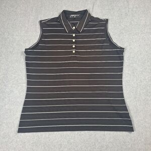 Nike Golf Dri Fot Women's Black White Striped Sleeveless Polo Top Size XL